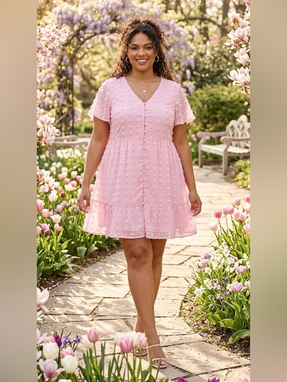Pink, Mini, Flowy ,V-neck dress, XL ,EUC